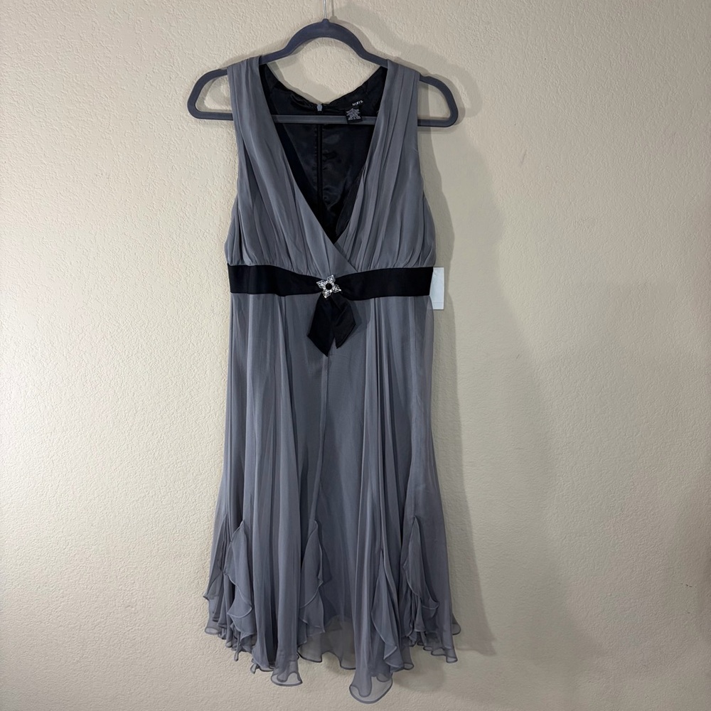 Y2K Style Mixit Gray Black Lace Tulle 100% Silk Dress Goth Grunge Whimsigoth